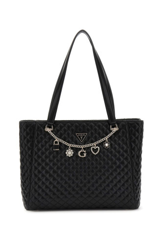 Kadın Charm Detaylı Zincir Aksesuarlı Kapitoneli Tote Omuz Çantası - Siyah 