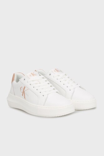 Kadın Chunky Cupsole Kalın Tabanlı Laceup Mont Lth Sneaker Ayakkabı - Beyaz 