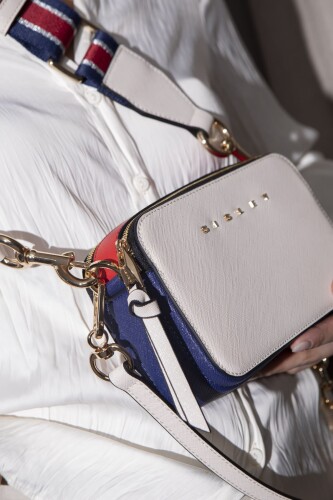 Kadın Çift Askılı Renk Bloklu Kamera Çanta - Beyaz/Lacivert 