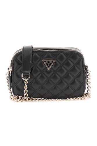 Kadın Çift Bölmeli Kapitone Çapraz Askılı Çanta - Siyah 