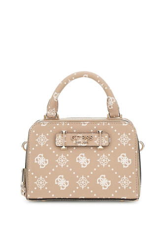 Kadın Çift Bölmeli Monogram Desenli Mini Bowling Çanta - Bej - Guess