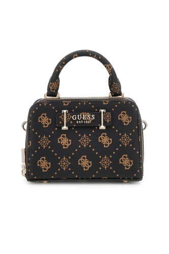 Kadın Çift Bölmeli Monogram Desenli Mini Bowling Çanta - Kahverengi 