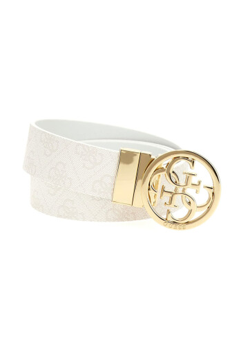 Kadın Çift Taraflı Logo Tokalı Ayarlanabilir Kemer - Beyaz 