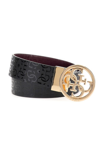 Kadın Çift Taraflı Logo Tokalı Kemer - Siyah / Bordo 