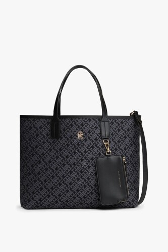 Kadın Çıkarılabilir Cüzdanlı Monogram Desenli El ve Omuz Çantası - Siyah - Tommy Hilfiger