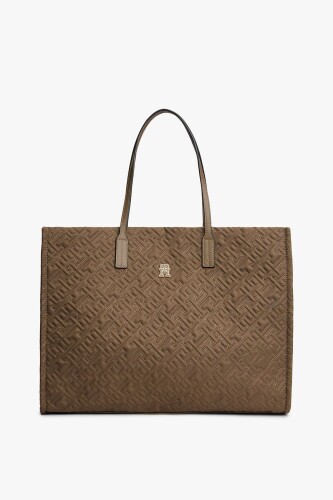 Kadın City Tote Monogram Desenli Omuz Çantası - Kahverengi 