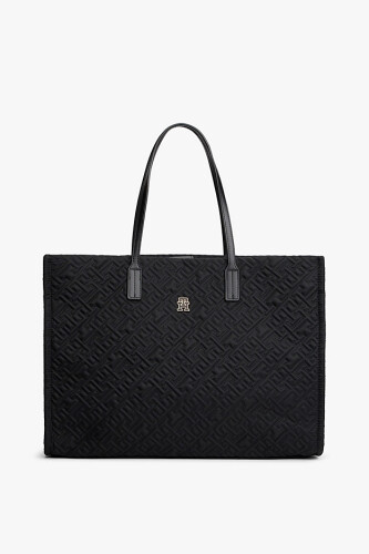 Kadın City Tote Monogram Desenli Omuz Çantası - Siyah 