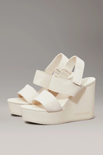 Kadın Ck Canvas Platform Topuk Sandalet - Ekru 
