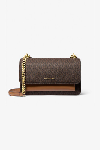 Kadın Claire Large Signature Logo Omuz Çantası - Kahverengi - Michael Kors
