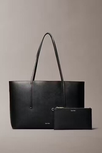 Kadın Cüzdanlı Klasik Tote Omuz Çantası - Siyah 