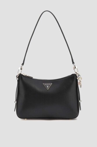 Kadın DARYNA Marka Logolu Düz Deri Kısa Askılı Omuz Çantası - Siyah 