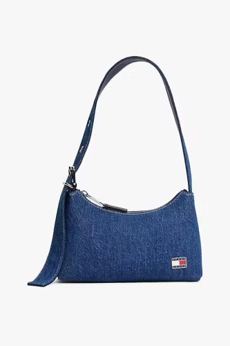 Kadın Denim Görünümlü Baget Omuz Çantası - Mavi - Tommy Hilfiger