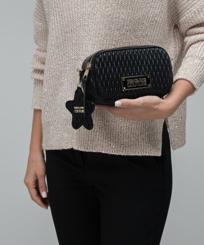 Kadın Desenli Kapitoneli Çapraz Çanta - Siyah 