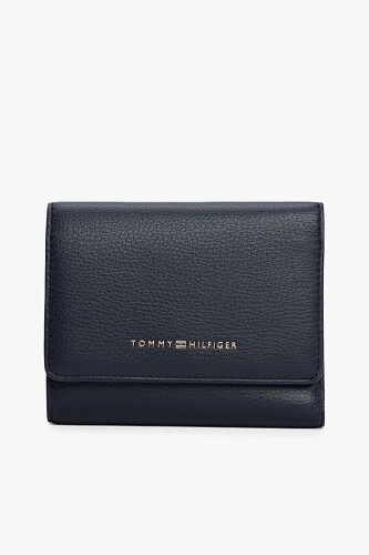 Kadın Dokulu Folyo Baskı Logolu Üç Katlı Cüzdan - Lacivert 