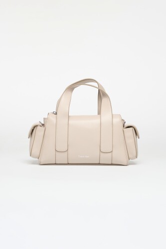 Kadın Dokuma Askılı Yan Cepli El Çantası - Krem 