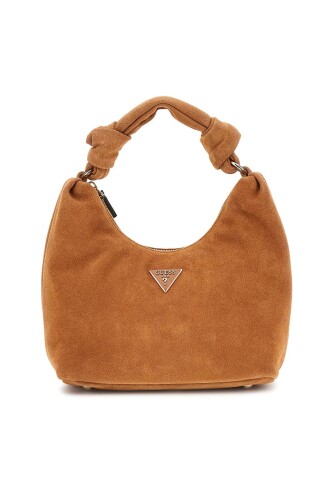 Kadın Düğümlü Saplı Süet Deri Omuz Çantası - Kahverengi - Guess