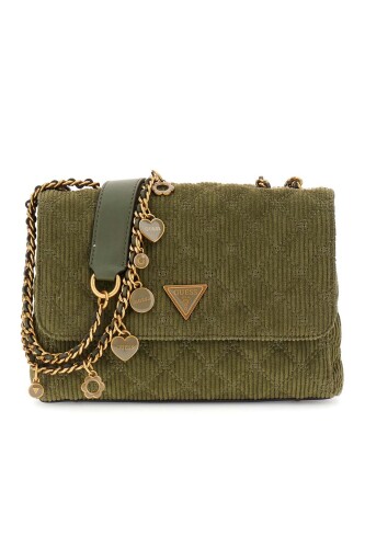 Kadın Fitilli Kadife Omuz Çantası - Haki - Guess