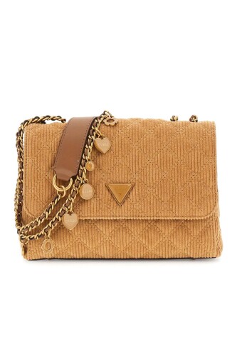Kadın Fitilli Kadife Omuz Çantası - Kahverengi - Guess