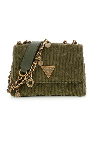 Kadın Fitilli Kadife Omuz Çantası - Yeşil - Guess