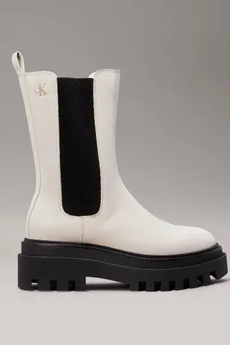 Kadın FLATFORM CHELSEA Deri Bot - Bej 