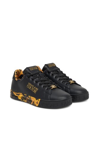 Kadın Fondo Court 88 Dis. SKL Tabanı Barok Desenli ve Yazı Logolu Sneaker - Siyah/Altın Sarısı - Versace
