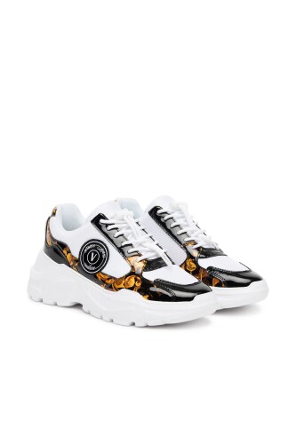 Kadın Fondo Speedtrack Dis. SC7 Fileli Desenli Rugan Detaylı Kalın Tabanlı Sneaker - Beyaz/Çok Renkli - Versace