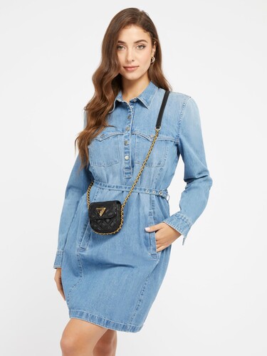 Kadın Giully Kapitoneli Mini Çapraz Çanta-Siyah - Guess