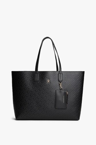 Kadın Gofre Monogram Desenli Cüzdanlı Omuz Çantası - Siyah - Tommy Hilfiger