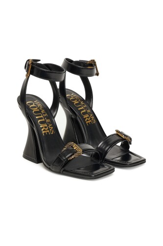 Kadın Gold Toka Detaylı Heykel Topuklu Sandalet - Siyah 