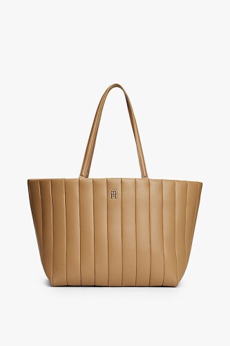 Kadın Grace Dikey Kapitoneli Tote Omuz Çanta - Bej 