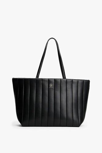 Kadın Grace Dikey Kapitoneli Tote Omuz Çanta - Siyah 