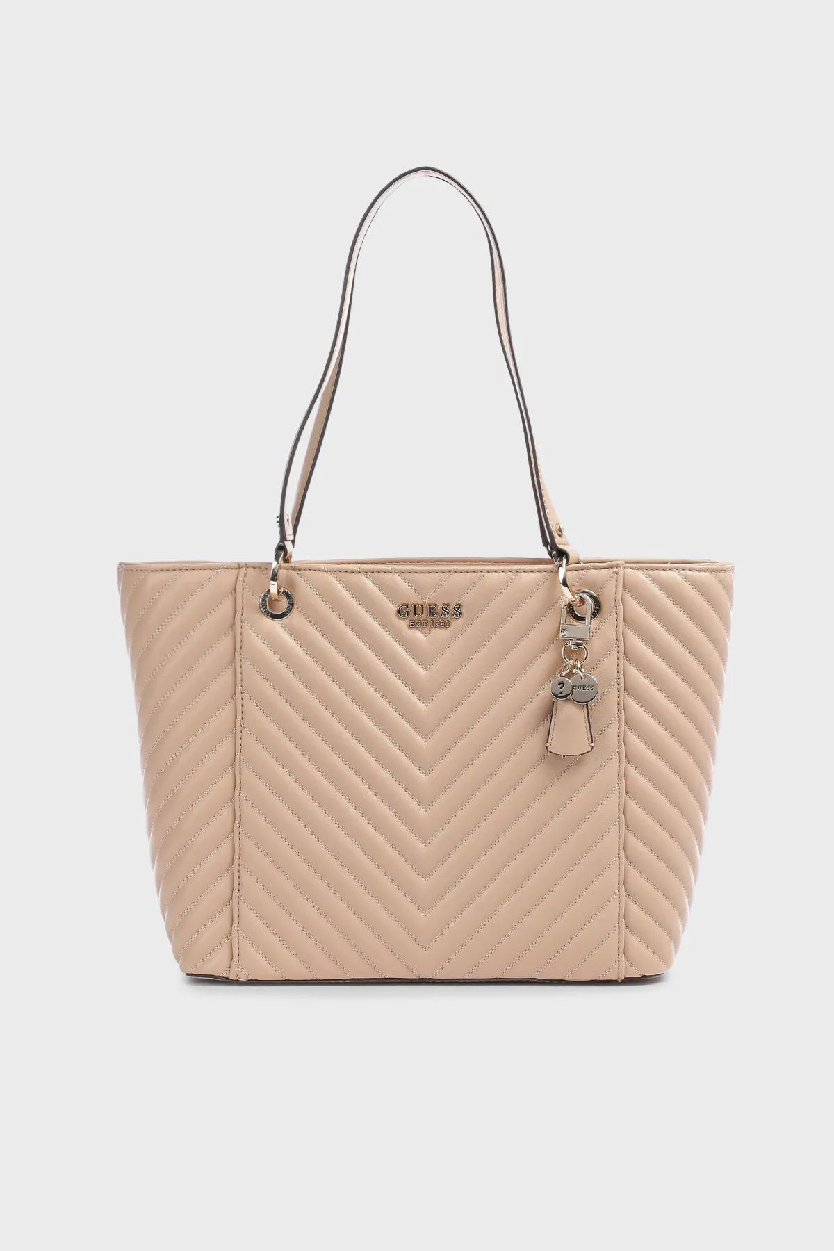 Kadın Guess Noelle Logolu Fermuarlı Omuz Çanta - Bej 