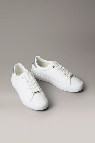 Kadın Gümüş Rengi Detaylı Bağcıklı Sneaker - Beyaz - Calvin Klein