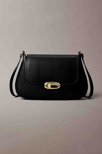 Kadın Hardware Flap Medium Crossbody Omuz Çantası - Siyah 
