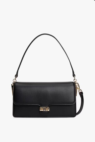 Kadın Heritage Kapaklı Metal Tokalı Omuz ve Çapraz Çanta - Siyah 