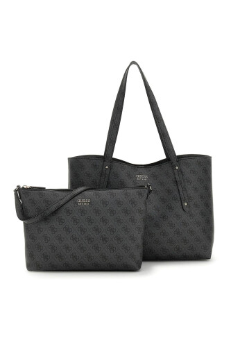 Kadın İç Çantalı Monogram Desenli Tote Çanta - Antrasit 
