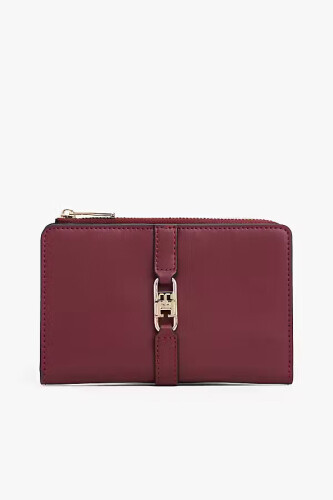 Kadın İki Katlı Metal Tokalı Cüzdan - Bordo 