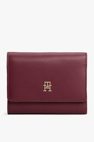 Kadın İkonik Logolu Üç Katlı Cüzdan - Bordo - Tommy Hilfiger