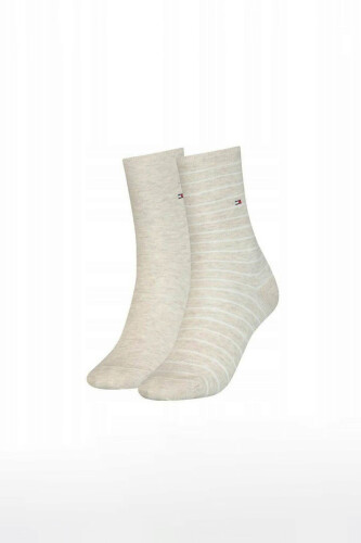 Kadın İnce Çizgili Çorap 2'li Paket - Krem Melanj 