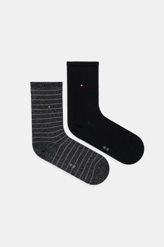 Kadın İnce Çizgili Çorap 2'li Paket - Siyah 