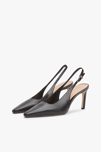 Kadın İnce Topuklu Slingback Topuklu Ayakkabı - Siyah 
