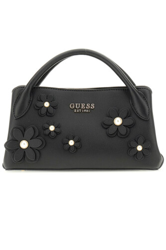 Kadın İnci Detaylı Çiçek Aplikeli Omuz Çantası - Siyah - Guess