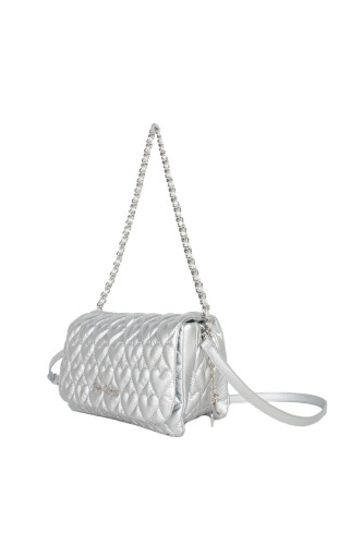 Kadın Juicy Kalp İşlemeli Omuz Çanta - Gümüş 