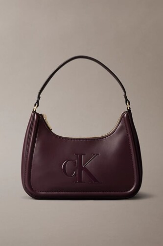 Kadın Kabartma Logolu Hobo Omuz Çantası - Bordo 