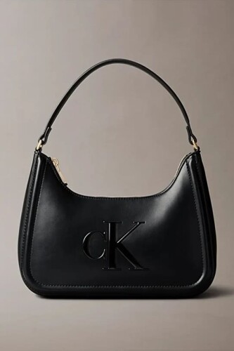 Kadın Kabartma Logolu Hobo Omuz Çantası - Siyah 