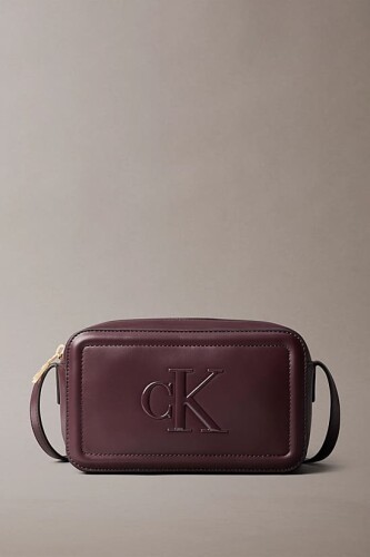 Kadın Kabartma Logolu Kamera Çantası - Bordo 