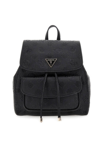 Kadın Kabartma Monogram Desenli Büzgülü Sırt Çantası - Siyah 