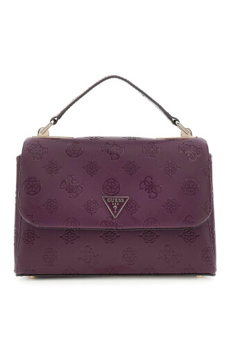 Kadın Kabartma Monogram Desenli El ve Omuz Çantası - Mürdüm 