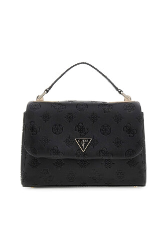 Kadın Kabartma Monogram Desenli El ve Omuz Çantası - Siyah 