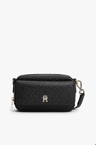 Kadın Kabartma Monogram Desenli Kamera Çantası - Siyah 